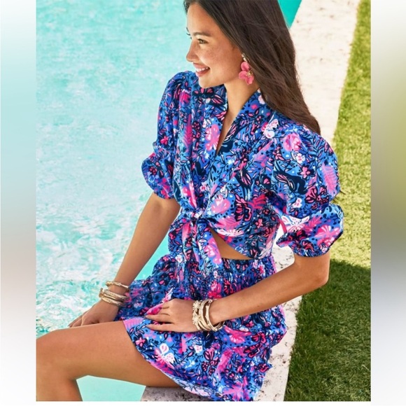 Lilly Pulitzer Blue and Pink Floral Livvie Skirt Set - Picture 3 of 11
